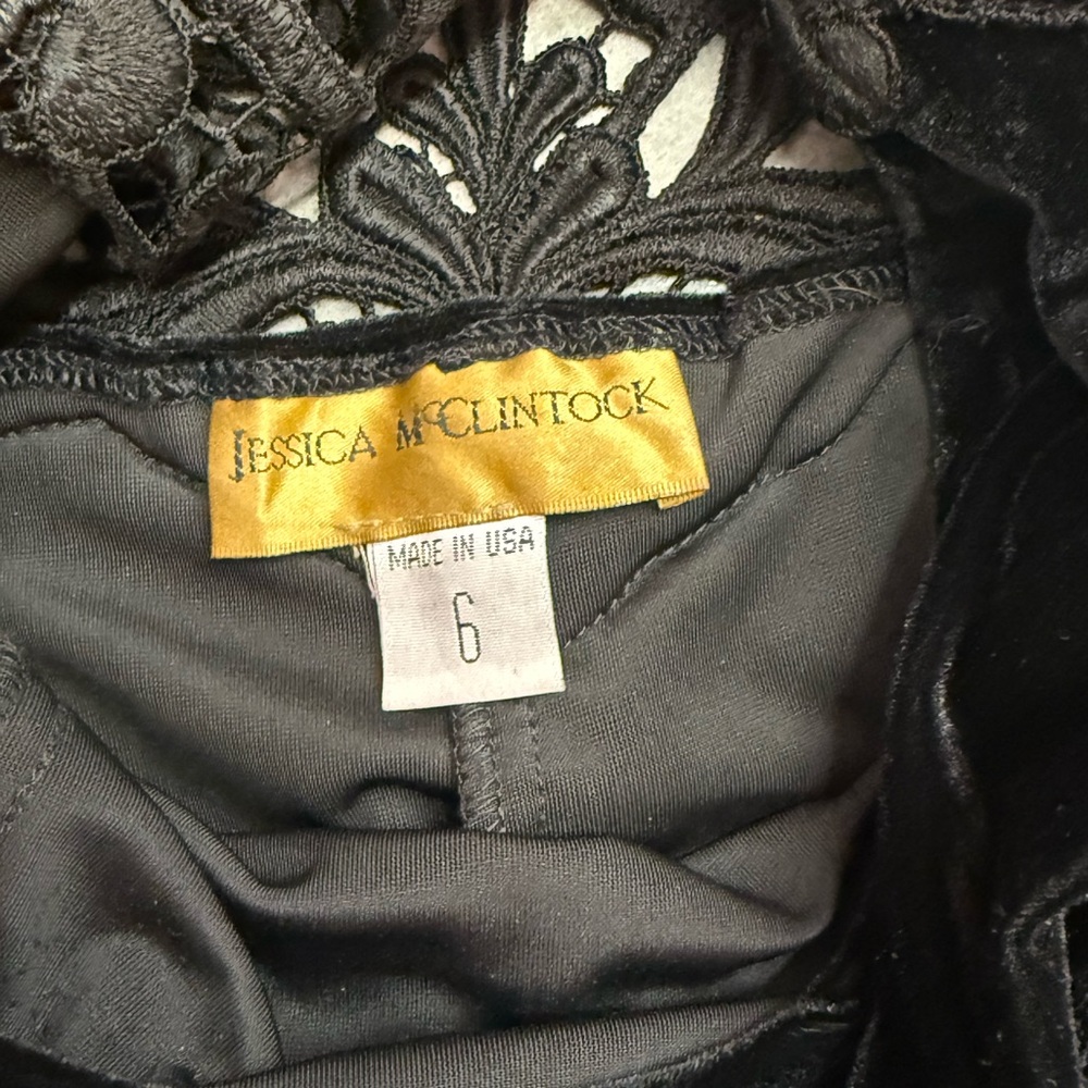 Jessica McClintock Black Velvet Long Sleeve Fit-and-Flare Dress - Picture 2 of 3